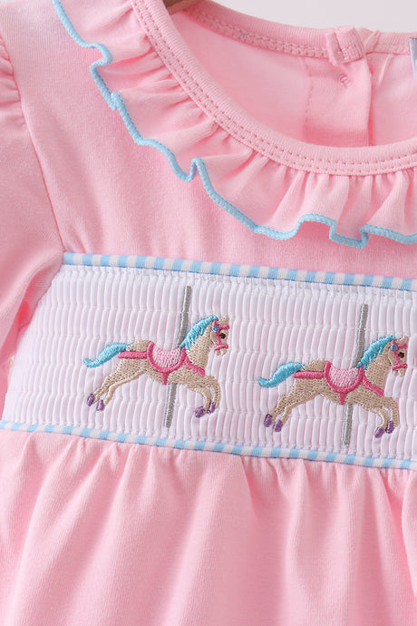Pink carousel smocked bubble