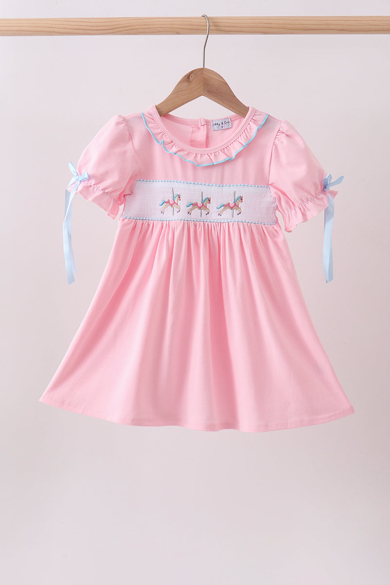 Pink carousel smocked ruffle dress