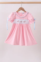 Pink carousel smocked ruffle dress