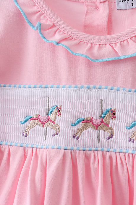 Pink carousel smocked ruffle dress