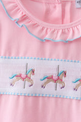 Pink carousel smocked ruffle skorts set