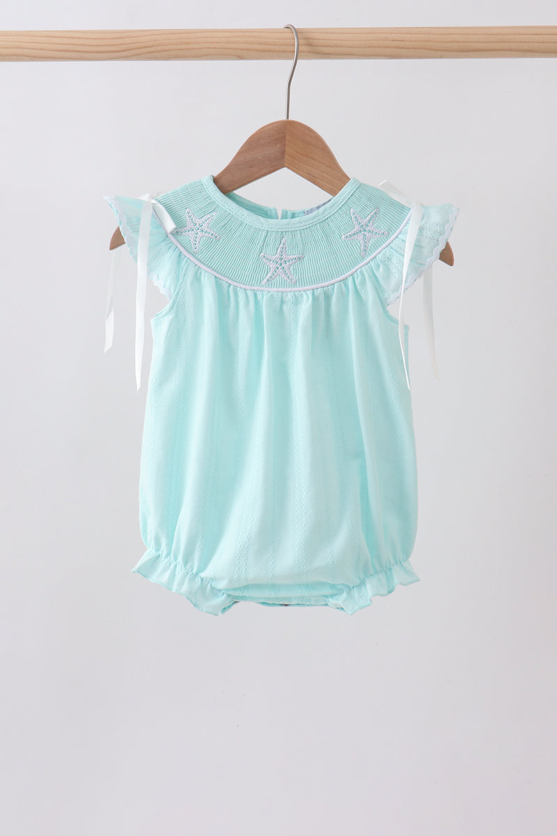 Blue starfish smocked jacquard ruffle bubble