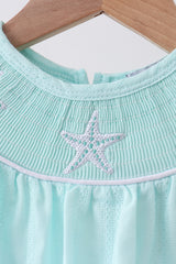 Blue starfish smocked jacquard ruffle bubble