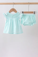 Blue starfish smocked jacquard ruffle bloomer set