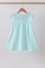 Blue starfish smocked jacquard ruffle dress