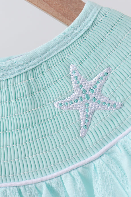 Blue starfish smocked jacquard ruffle dress
