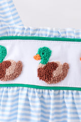 Blue stripe duck french knot ruffle bloomer set