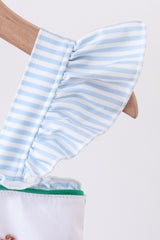 Blue stripe duck french knot ruffle dress