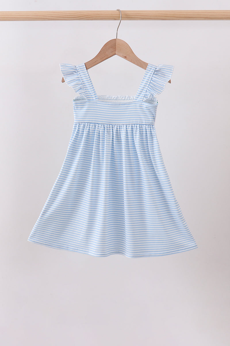 Blue stripe duck french knot ruffle dress