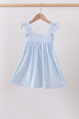 Blue stripe duck french knot ruffle dress