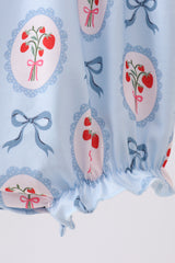 Blue strawberry bow embroidery bubble