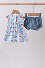 Blue strawberry bow embroidery bloomer set
