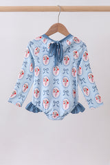 Blue strawberry bow ruffle rashguard