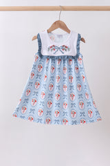 Blue strawberry bow ruffle dress