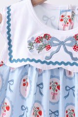 Blue strawberry bow ruffle dress