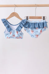 Blue strawberry bow ruffle 2pc swimsuit