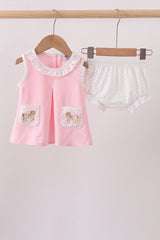 Pink carousel embroidery ruffle bloomer set