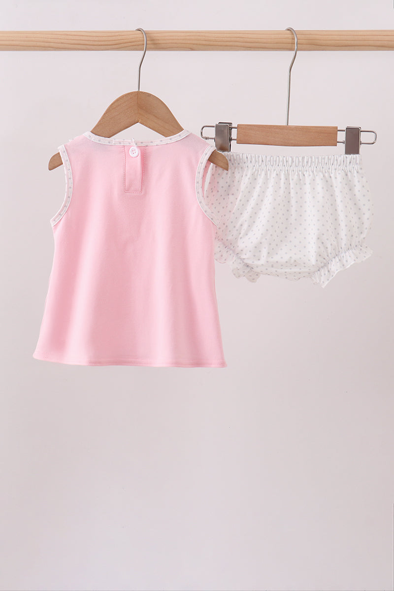 Pink carousel embroidery ruffle bloomer set