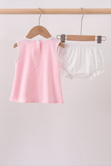 Pink carousel embroidery ruffle bloomer set