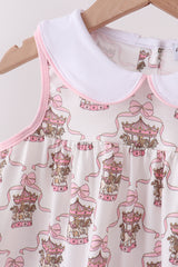 Pink carousel print ruffle shorts set