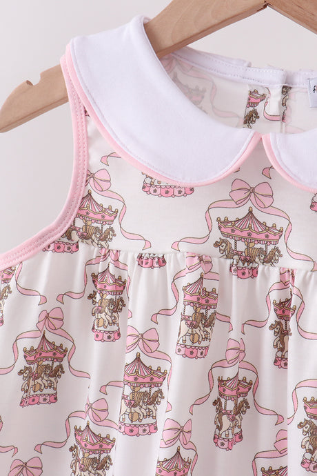 Pink carousel print ruffle shorts set