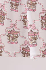Pink carousel print ruffle shorts set