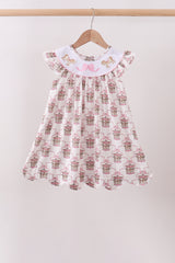 Pink carousel embroidery ruffle dress