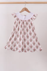 Pink carousel embroidery ruffle dress