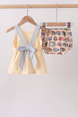 Khaki camper applique bow bloomer set