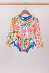 Summer floral print ruffle rashguard