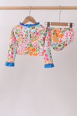 Summer floral print ruffle 2pc swimsuit