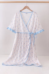 Blue bow ribbon print dress