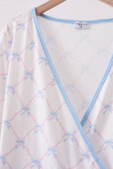 Blue bow ribbon print dress