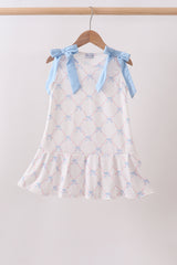 Blue bow ribbon print dress