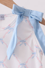 Blue bow ribbon print dress