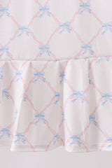 Blue bow ribbon print dress