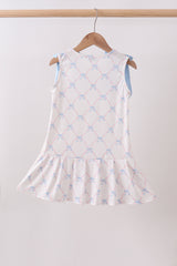Blue bow ribbon print dress