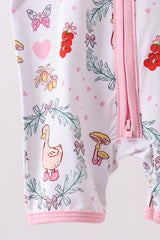 Pink goose strawberry bow bamboo romper