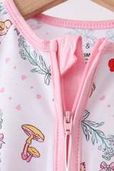 Pink goose strawberry bow bamboo romper