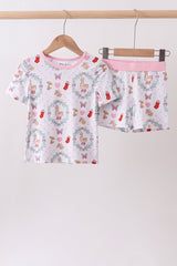 Pink goose strawberry bow bamboo pajama set