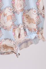 Pink puppy floral smocked ruffle bubble