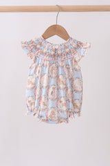 Pink puppy floral smocked ruffle bubble