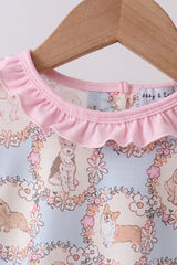 Pink puppy floral ruffle bloomer set