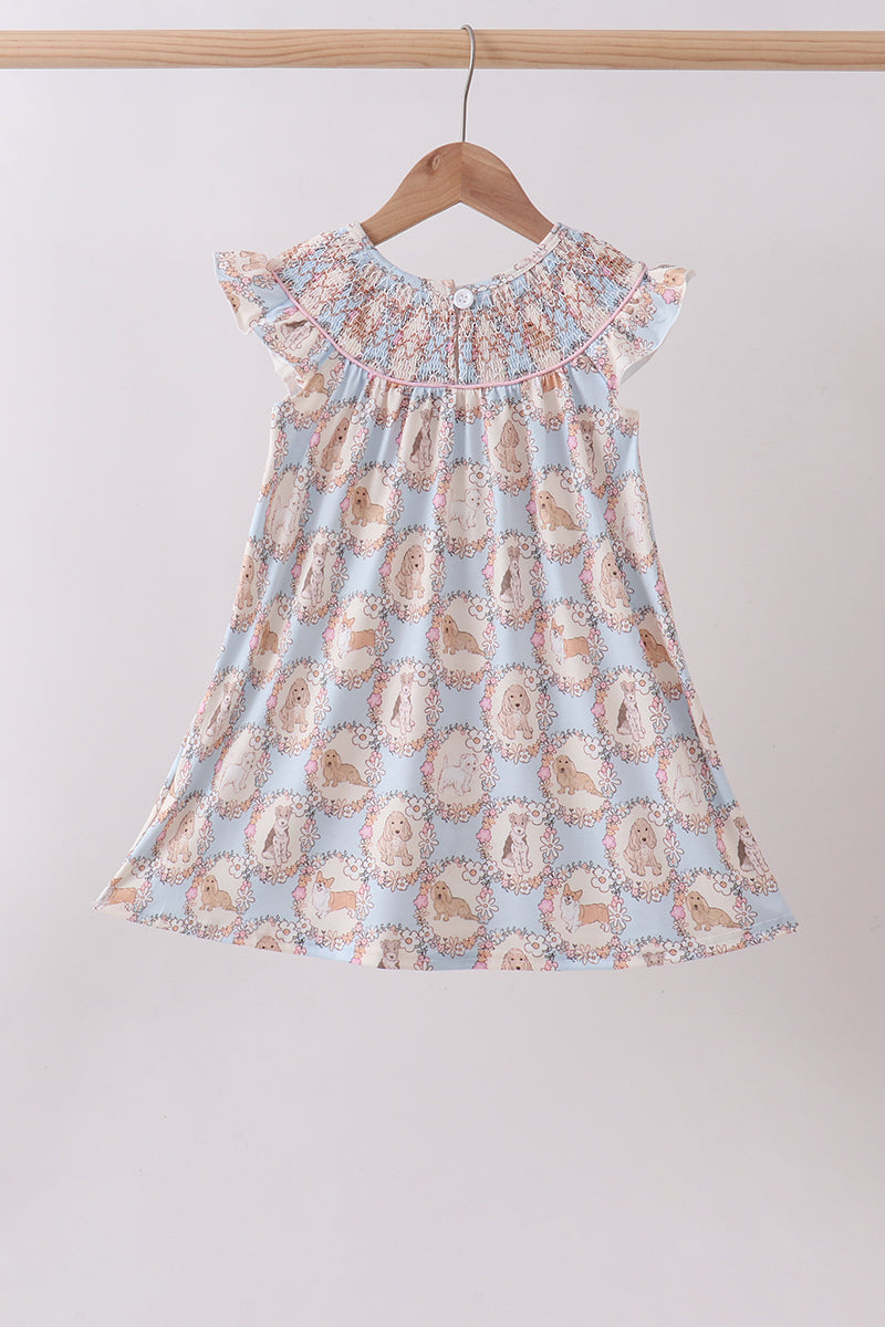 Pink puppy floral smocked ruffle dress