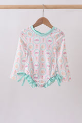 Green castle cream ruffle rashguard