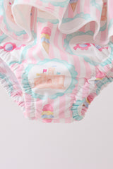 Green castle cream ruffle 2pc swimsuit