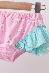 Pink sailboat print ruffle rashguard set