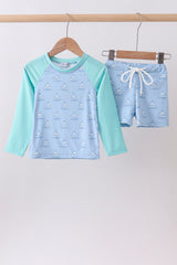 Mint sailboat print rashguard set