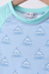 Mint sailboat print rashguard set