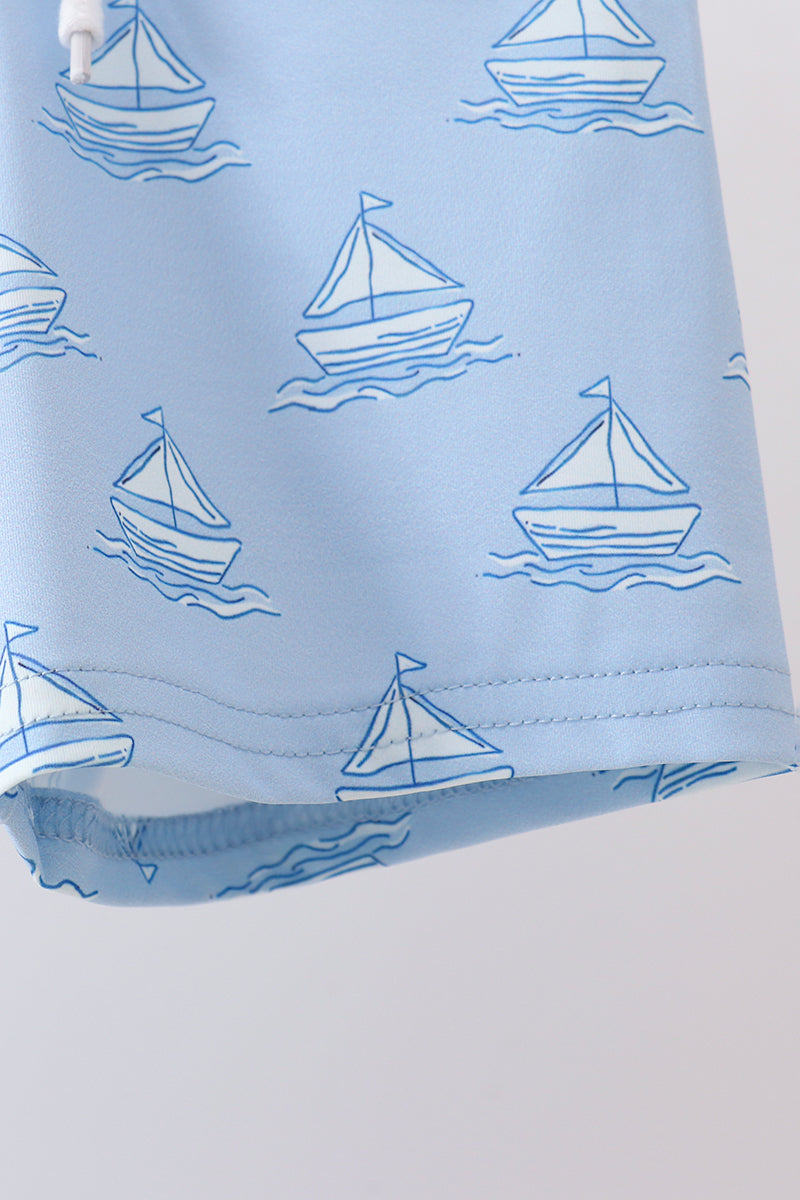 Mint sailboat print rashguard set